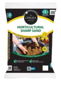 chelsea range Low-maintenance Alpine Handy Packs - Horticultural Sharp Sand handy pack cut out. two hands mixing the product on the cover